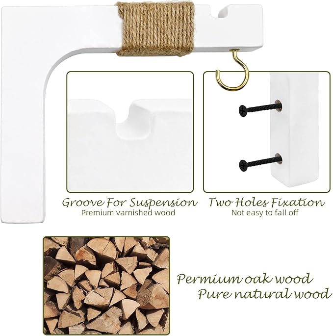 2 Pack Plant Hanger Hooks for Indoor Hanging Plants, Farmhouse Wooden Hanging Basket Wall Hooks for Outdoor Flower Pots Lanterns Wind Chime Lights Garden Decoration
