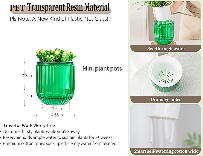 Melphoe Self Watering Pots for Indoor Plants Planter, 4.7 Inch 2 Pack Planters Self Watering Plant Pots for Flower, Houseplants, Succulent, African Violets and Cactus with Drainage
