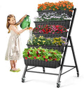SEJOV 4FT Vertical Raised Garden Bed, 5-Tier Vertical Garden Planter with Drainage System, Larger Elevated Planter Box for Herb Vegetables Flowers Indoor Outdoor Planters (Black with Lockable Wheels)