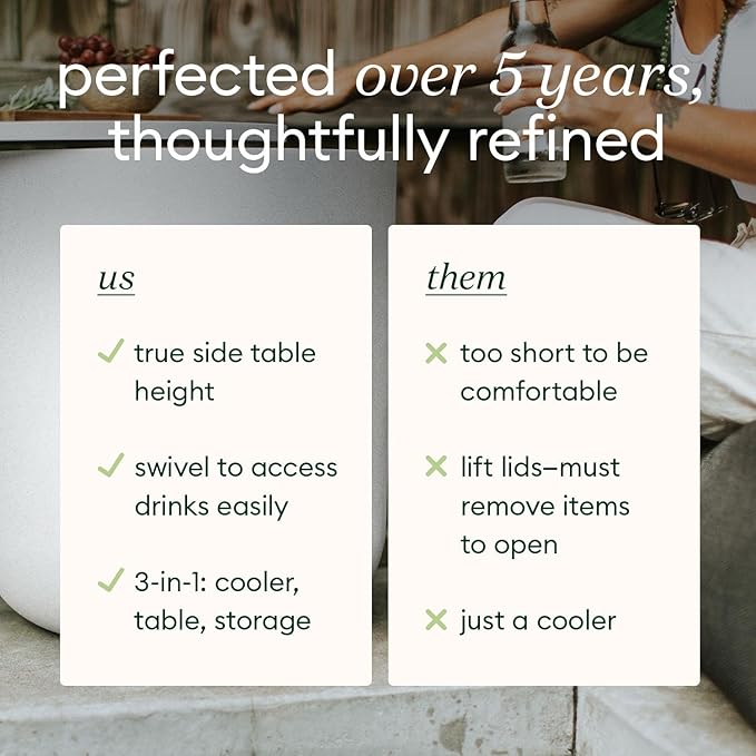 Veradek Kona Cooler Side Table – 2-in-1 Outdoor Patio Side Table w/Cooler | Insulated 40L Capacity | Modern Accent Décor for Hosting, BBQ, Poolside