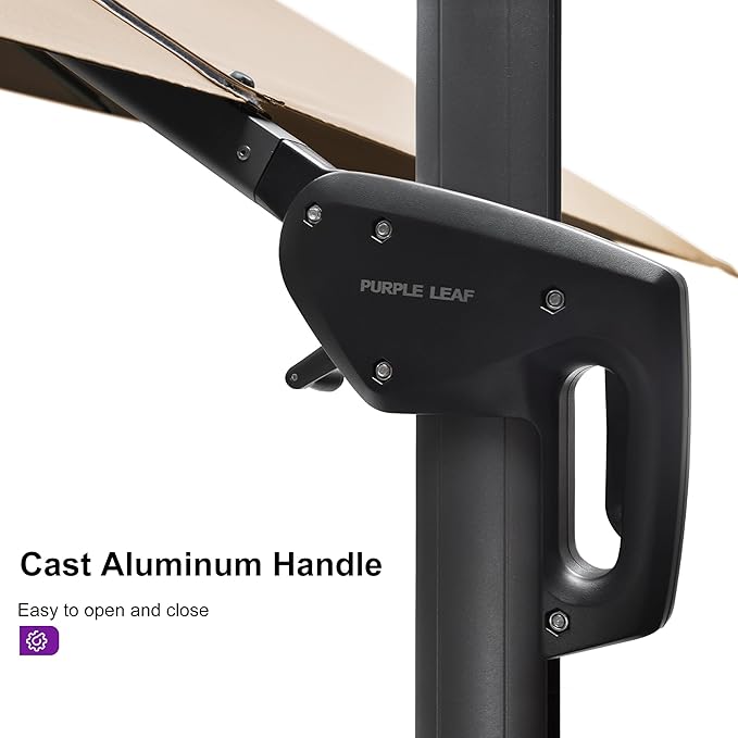 PURPLE LEAF 11.5' X 11.5' Telescopic Patio Umbrella with Base Included Lifting Cantilever Offset Square Large Umbrella for Pool Outdoor Patio Deck Garden Beige