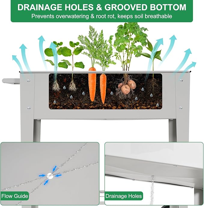 Elevated 32" Tall Raised Garden Bed with Legs and Wheels for Mobility, Metal Planter Boxes Outdoor with Shelf, Raised Bed for Gardening Vegetables/Herbs, Backyard, Patio, Balcony, Grey