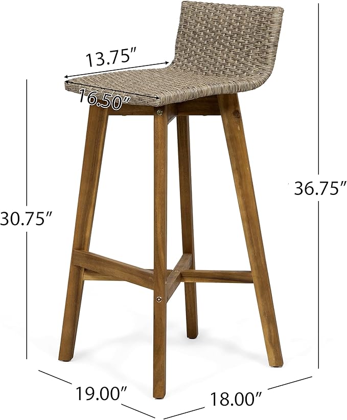Christopher Knight Home La Brea Outdoor Acacia Wood and Wicker Barstools (Set of 4), Light Brown and Teak