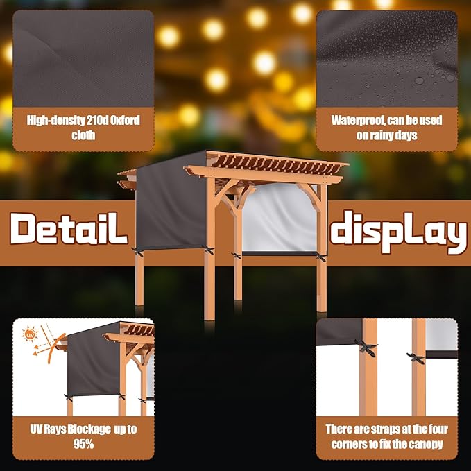 Universal Pergola Replacement Canopy Outdoor Canopy Shade Cover Waterproof Shade Top Cover for Outdoor Patio Porch Backyard(14 x 10 ft,Coffee)