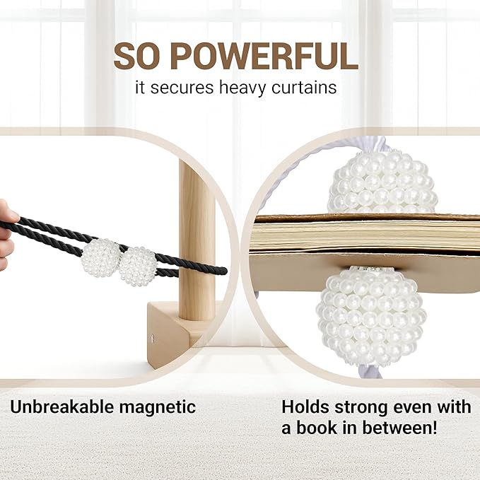Hion Magnetic Curtain Tiebacks Black 2pcs, Curtain Tiebacks Buckles Holdbacks Holders Hooks Clip for Home Bedroom Office Decorative Curtain