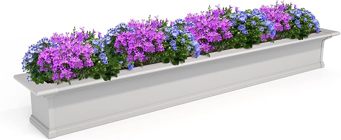 Mayne Yorkshire 7ft Window Box - White - 84in L x 12in W x 10in H - with 1.6 Gallon Built-in Water Reservoir (8827-W)