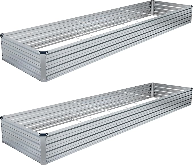 2PCS 12x4x1FT Galvanized Raised Garden Bed Kit,Vegetable Boxes-Rectangle Metal Flower Box,Large Planter Raised Beds Outdoor Garden for Planting,Fruit,Herb-Silver