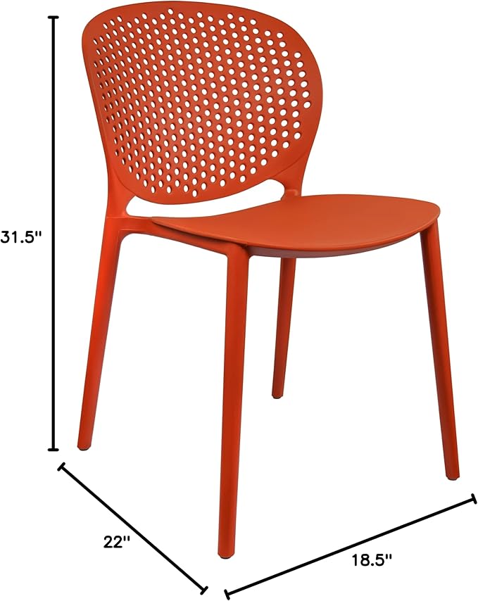2xhome Set of 2 Patio Dining Chairs | Modern Stackable Outdoor Pool Side Chair | Weather Resistant Plastic for Yard, Porch, Balcony, Kitchen, Orange