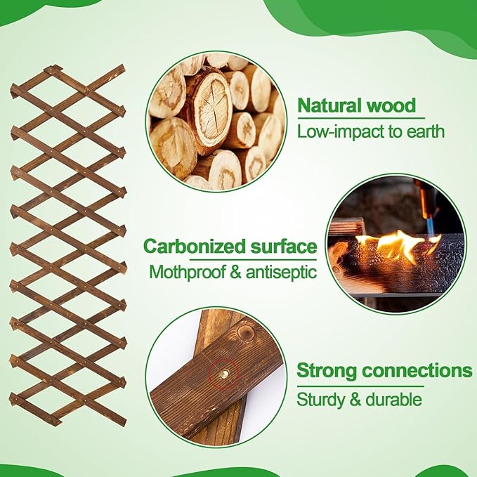 Pack of 4 Extra Thick Wooden Wall Trellis - Expandable Wall Planter Lattice Panels for Climbing Plants, Hanging Vertical Plant Support Fence Frame Outdoor Indoor for Balcony Patio Garden Room