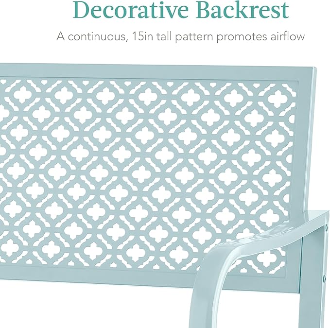 Best Choice Products Outdoor Bench 2-Person Metal Steel Benches Furniture for Garden, Patio, Porch, Entryway w/Geometric Backrest, 790lb Capacity - Sky Blue