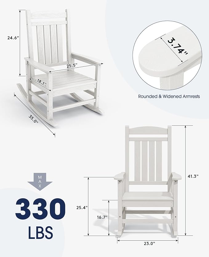 KINGYES HDPE Patio Rocking Chair Set of 4, Outdoor Rocking Chairs Porch Rocker for Adults, White