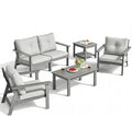 6-Piece HDPE Patio Furniture Set, Outdoor Sectional Sofa Set,All Weather Outdoor Couch with Dust-Free Cushions, Durable Patio Conversation Sets for Balcony, Porch, Gray