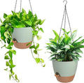 Hanging Planters for Indoor Outdoor Plants, 2 Pack Self Watering Hanging Pot with Drainage Holes & Removable Tray (Green, 6'')