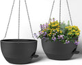 2 Pack 12 Inch Self Watering Hanging Planters for Indoor Plants, Large Black Plastic Hanging Pots with Chains for Outdoor Patio Garden Home Decor Black