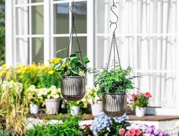 Josteve 5.2 Inch 2 Pcs Self Watering Hanging Planter Indoor Plant Pots Drainage Holes, Outdoor Small Hanging Planters Flower Pot Basket, Visible Water Level, Plant Hanger Home Decor, Gardening