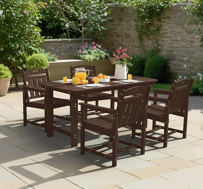 Ciokea HDPE Outdoor Patio Dining Chairs Set of 2, All-Weather Porch Chair with Wide Seat, Durable Outdoor Furniture for Backyard, Garden, Lawn & Poolside, Brown