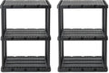 Gracious Living 2 Pack Light Duty Storage Shelves, Knect-A-Shelf 3-Shelf Ventilated Shelving Rack Organizer for Home, Garage, Basement, Laundry, Black