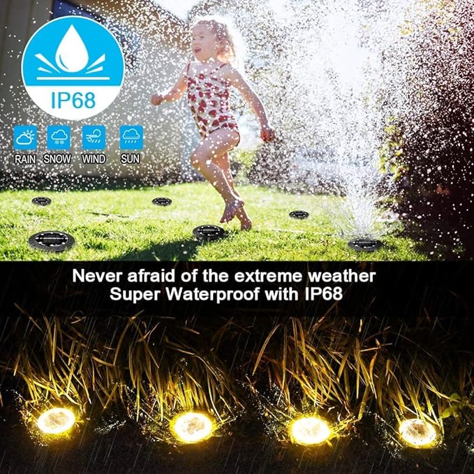 Solar Powered 2Pack, Waterproof LED Outdoor Disk Lights - Solar Garden Lights for Landscape, Pathway, Patio, Yard, Walkway, Lawn, Driveway (Warm White)