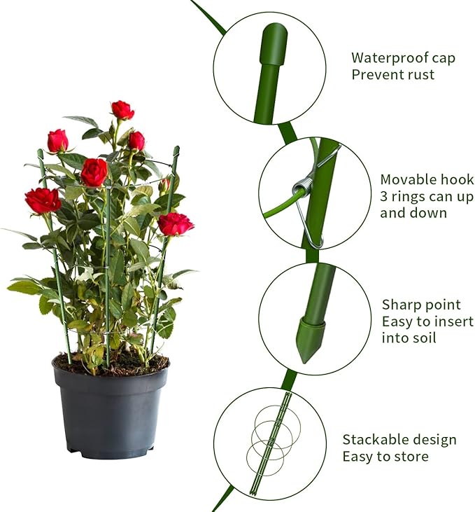 4 Pack Tomato Cage for Garden Plant Support, 18 inches Small Tomato Cages Tomato Trellis with Adjustable Rings, Plant Stakes for Peony Support, Tomato Stakes Rings for Climbing Plants