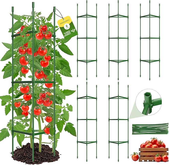 6 Pack Tomato Cages for Garden,Up to 51.2Inch Tomato Cage Trellis-Upgraded Hexagon Connector,Heavy Duty Adjustable Tomato Stake Support for Raised Garden Bed