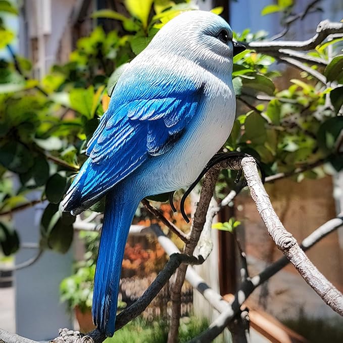 Garden Bird Statue Flower Pot Hugger Outdoor Decor for Tree, 6.7" Tall Resin Bird Figurine Plant Pot Decorations for Fence Balcony Patio Lawn Yard Ornaments (Blue)