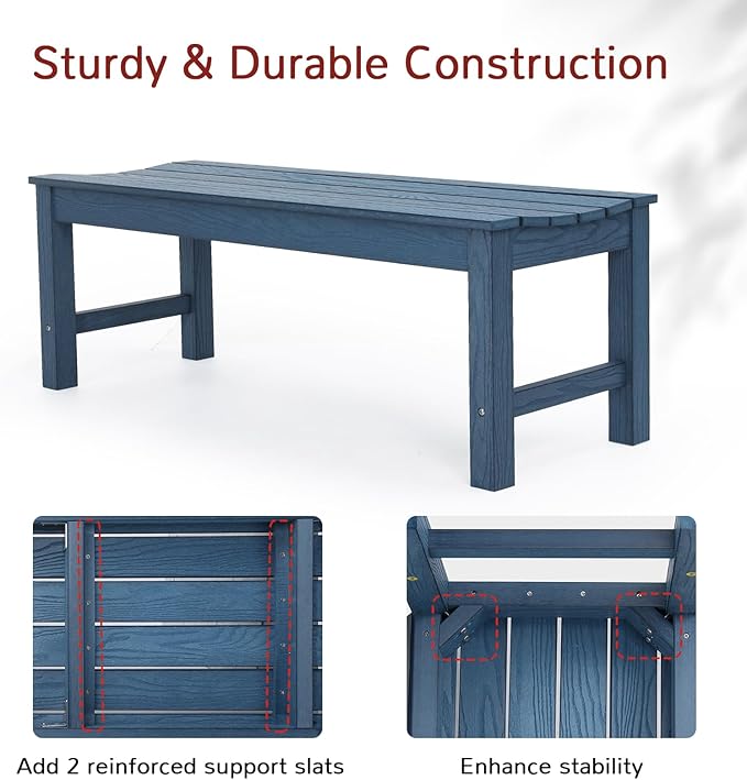 Stoog Backless Outdoor Bench, 2-Person Patio Benches for Outdoors, Weatherproof Garden Bench, Never Rot or Fade, for Enterway, Backyard, Porch and Park, Blue