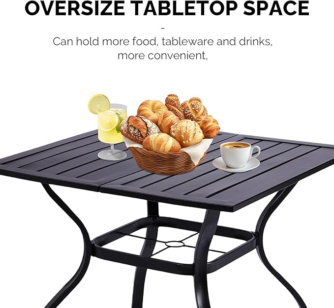 VINGLI 5-Piece Outdoor Dining Set, Metal Patio Dining Set for 4, Square Dining Table with Umbrella Hole & 4 Patio Chairs for Porch, Balcony and Backyard
