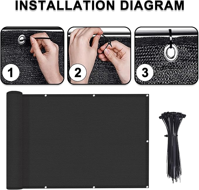 LOVE STORY 3'x6' Black Balcony Screen Privacy Fence Cover UV Protection (HDPE) Weather-Resistant 3 FT Height Shield for Deck, Patio, Backyard, Outdoor Pool, Porch, Railing