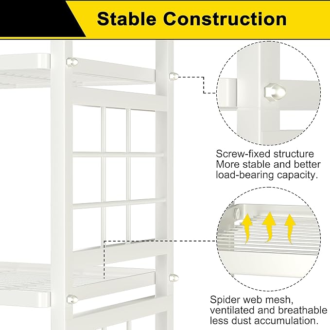 GIOTORENT 6-Wire Standing Storage Shelves, Metal Shelving Unit Pantry Rack for Laundry Kitchen Bathroom Organizer(White)