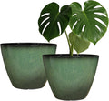 2 Pack Plant Pots for Indoor Outdoor Plants, 8 inch Plastic Flower Pots, Glazed Planter for Aloe, Herbs, Cactus (Green, 2pcs)