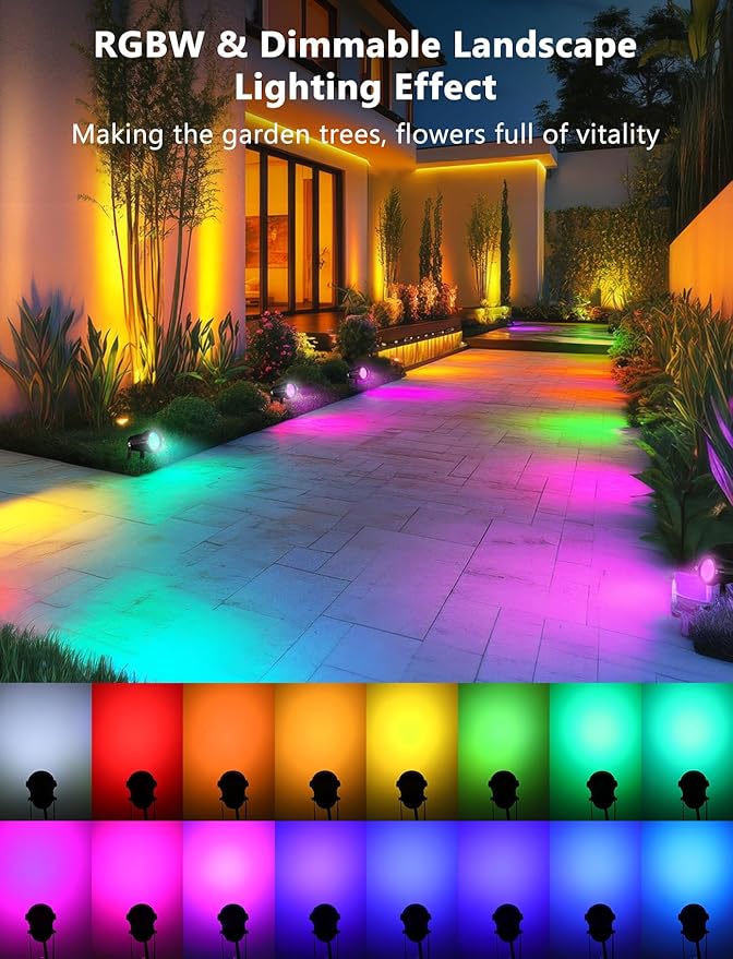 OurLeeme Lawn Flood Light Stake, 2-in-1 Waterproof Outdoor Remote controlle Landscape Lighting Spotlight Wall Light for Yard Garden Driveway Pathway Pool (4 Pack)