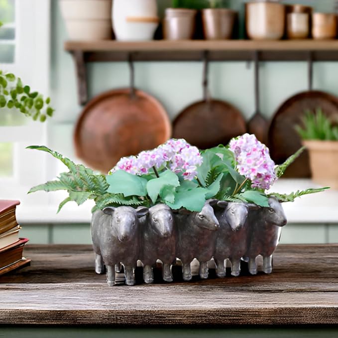 Newman House Studio Resin Sheep Planter Succulent Pot - Creative Animal Garden Pots for Home Garden Office Desktop Decoration 13 * 7.2 * 5.5 Inch