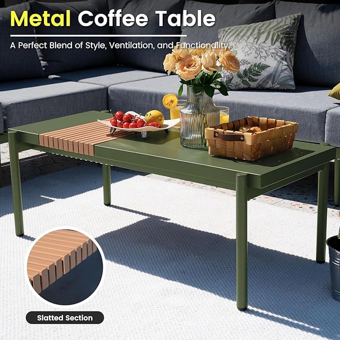 Sundale Outdoor 3 Pieces Patio Furniture Set, Metal Outdoor Sectional Sofa with Coffee Table, All-Weather Modern Outdoor Conversation Sets for Balcony, Porch, Poolside, Sunroom
