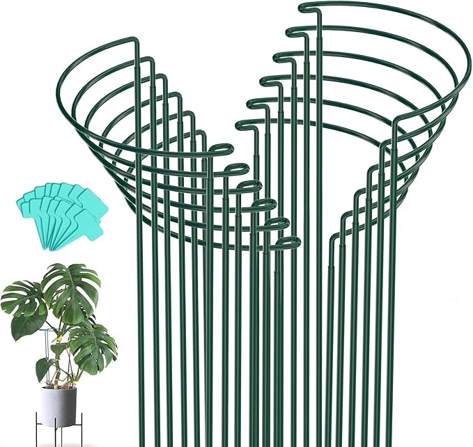 Joyhalo 12 Pack Peony Cages and Supports, 32 Inch Adjustable Plant Stakes for Outdoor Plants, Plant Support Stakes, Peony Cage with 15 Pcs Twist Ties, Flower Stakes Peonies Support Cages for Plants