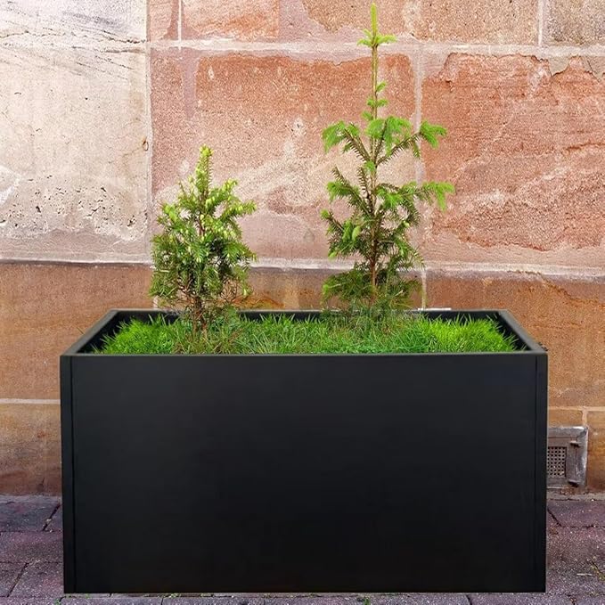 Black Planter Box Galvanized Steel Rectangular Metal Planter 36" L x 12" W x 16" H Indoor Large Outdoor Planters Steel Metallic Heavy Flower Pot Commercial Residential for Patio, Backyard, Garden