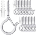 PlusRoc 20 Pack Ceiling Hooks for Hanging Plants Outdoor String Lights Heavy Duty, 2.2 Inch Eye Hook Screw in Cup Hooks Q-Hanger for Patio Lights, Wall Wood Fence Deck Mount(White)