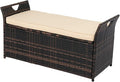 VINGLI 40 Gallon Outdoor Rattan Deck Box w/Cushion, Patio Wicker Storage Box, Garden Deck Storage Bin for Garden, Balcony, Porch, Pool, Yard, Brown