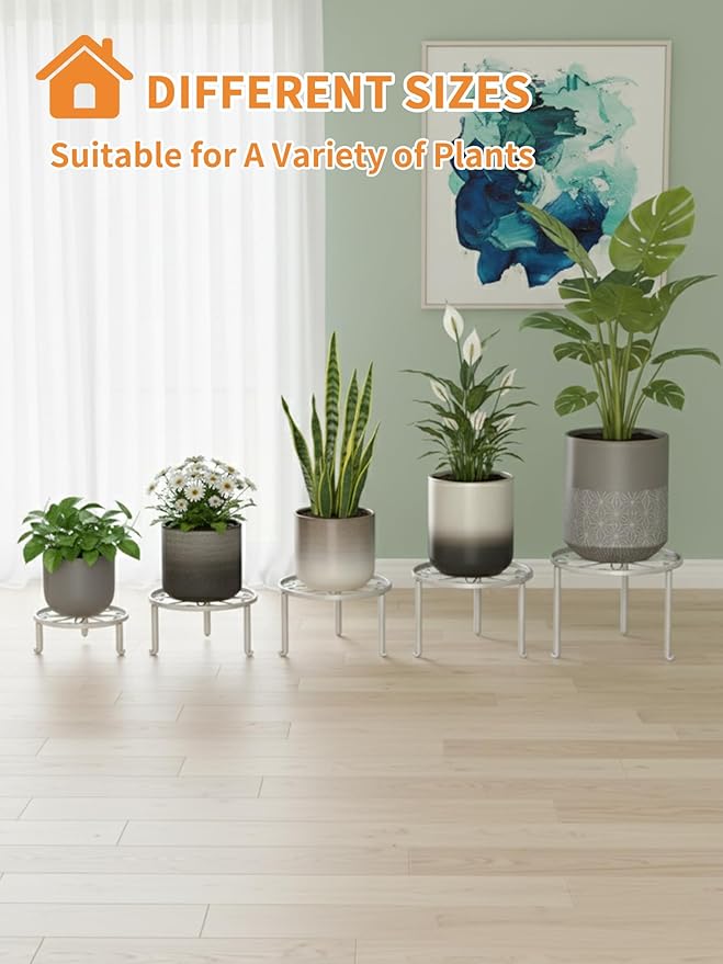 5 Pack Heavy Duty Rustproof Iron Flower Pot Stand Holder Indoor Outdoor Pot Stand Rack Decorative Round Flower Stand Display Shelf for Living Room