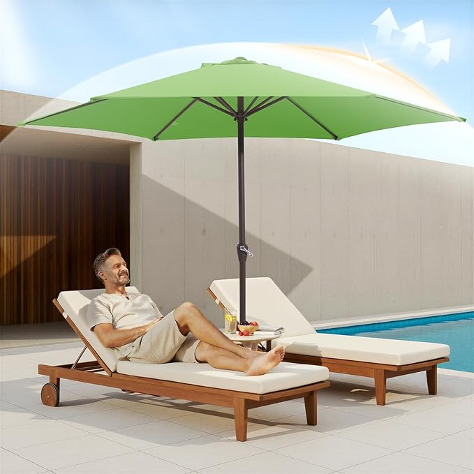 MEWAY 12ft Patio Umbrella Outdoor Table Umbrellas with Crank, Market Umbrella 8 Sturdy Ribs for Deck, Garden, Pool and Backyard, Grass Green