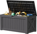 JUMMICO 120 Gallon Resin Deck Box, Large Outdoor Storage Box Waterproof & Lockable for Garden, Patio, Pools (Gray)