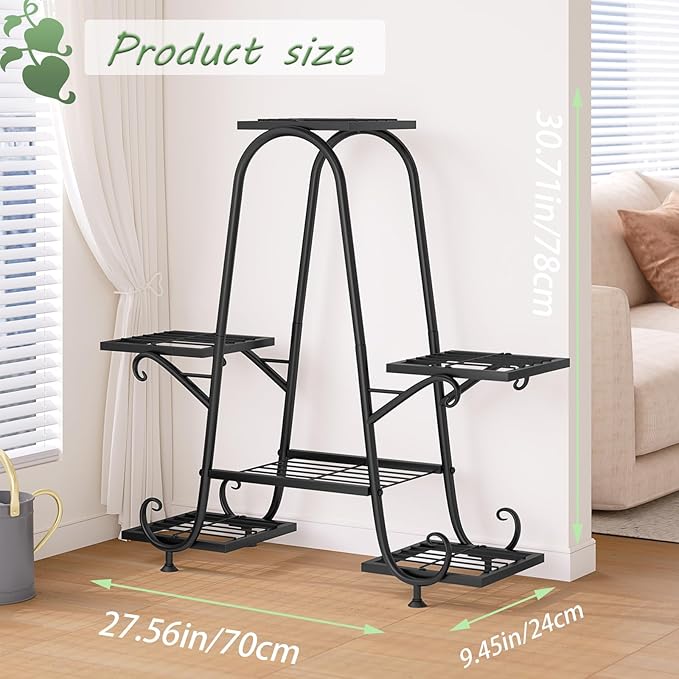 Plant Stand Indoor Outdoor Shelf Metal Holder Pot Rack Multiple Plants Stand Tall 6 Pot Flower Shelf Corner Living Room Garden,Black (Black, 6 Pots)