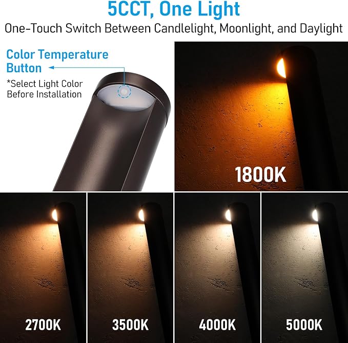 LEONLITE 12-Pack 5CCT Low Voltage Pathway Lights, 5W 12-24V Wired LED Landscape Lighting for Yard Sidewalk, IP65 Waterproof Path Light, Die-Casted Aluminum, 1800K/2700K/3000K/4000K/5000K, ETL