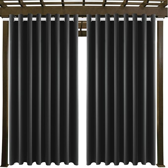 Outdoor Patio Curtain Waterproof Darkening Thermal Insulated Indoor Curtains for Bedroom, Porch, Living Room, Pergola, Cabana, W105 x L120 Extra Wide Room Divider, Dark Gray, Set of 2 Panels