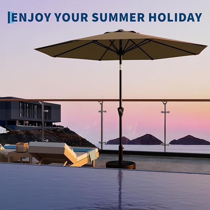 Garvee 10FT Patio Umbrella - Outdoor Table Umbrella with Smooth Crank Lift, Push Button Tilt and 8 Sturdy Ribs - Market Umbrella UV Protection Waterproof for Pool, Deck, Yard, Garden (Tan)