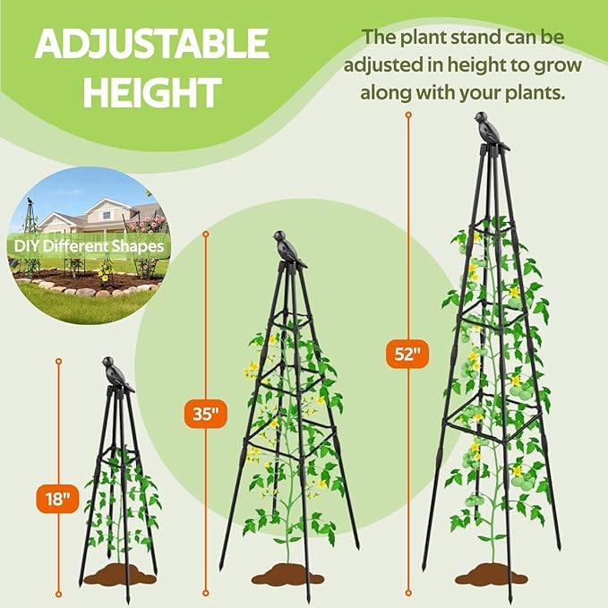 2 Pack Garden Trellis for Climbing Plants Outdoor - Rustproof Plastic Coated Steel Core Tower Obelisk Trellis - Metal Teepee Trellis Vertical Plant Support for Vines Vegetables Flowers Indoor