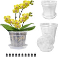 Orchid Pot with Saucers, 6 Packs of 4.3" Orchid Pots with Holes, Orchid Pots for Repotting, Plastic Orchid Planter for Indoor Outdoor Plants (6 Packs, 4.3" with Saucers)
