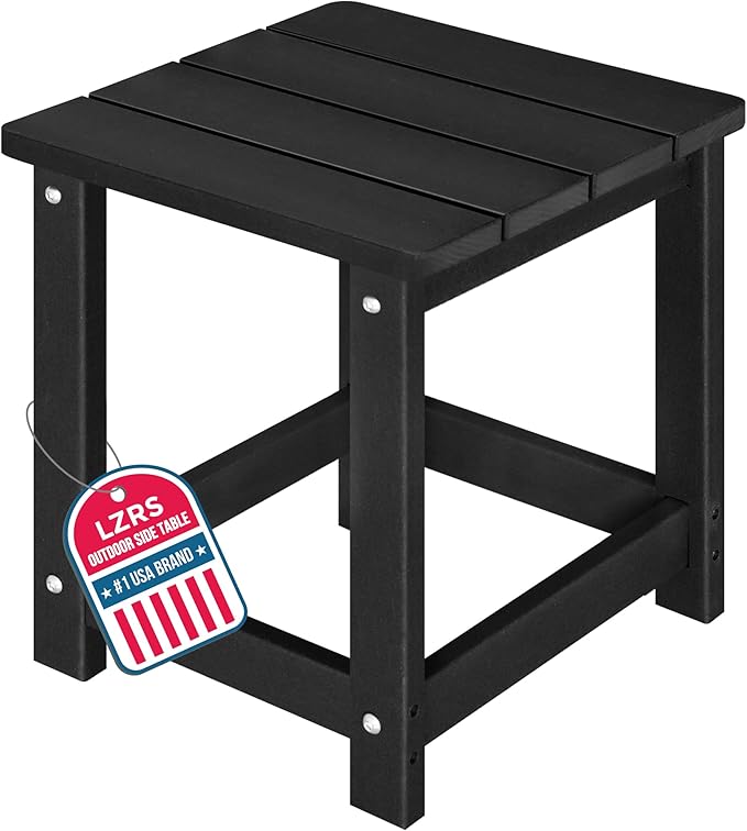 LZRS Adirondack Square Outdoor Side Table for Patio, Pool Composite Patio Table,HDPE End Tables for Backyard,Pool, Indoor Companion, Easy Maintenance & Weather Resistant(Black)