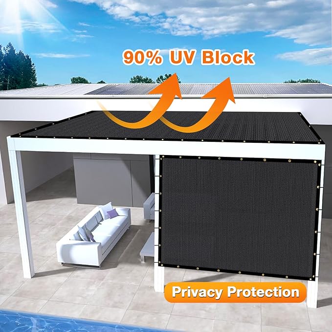 Artpuch Outdoor Pergola Shade Cover 17x23 FT Sun Shade Cloth with Grommets Black 90% UV Protection Canopy Patio Privacy Screen (Customized Available)