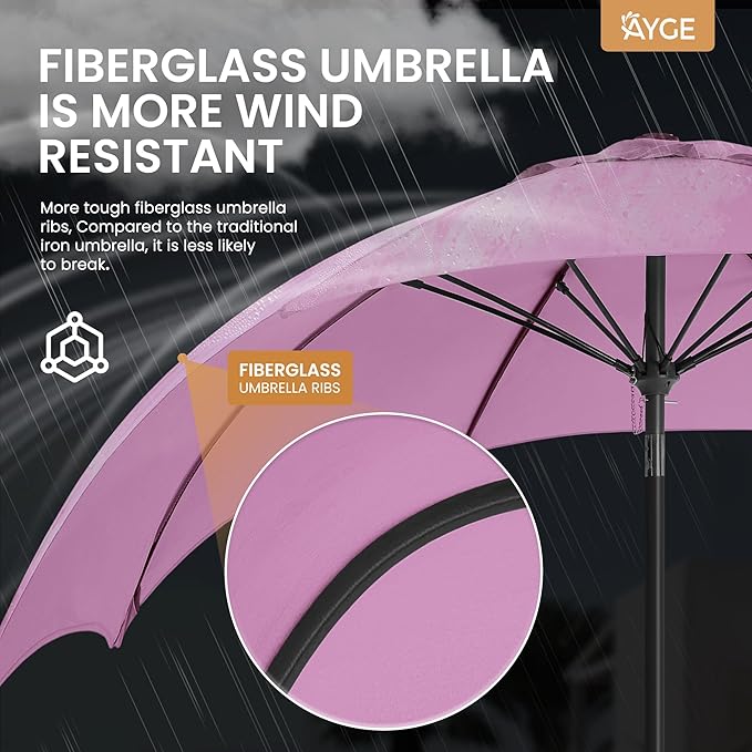 Ayge 9FT Large Outdoor Patio Umbrella Market Table Umbrella-UV Resistant, Easy Push Button Tilt and Crank, 8 Sturdy Fiberglass Ribs Heavy-Duty Pool Umbrella for Deck, Backyard,Garden,Purple