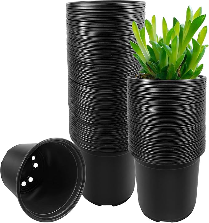 RAOOKIF 100 Pack Nursery Pots, 4 5 6 Inch Nursery Pot for Plants, Plastic Plant Pots with Drainage Holes, Garden Flower Pots for Transplanting, Succulents, Cuttings, Seedlings(6inch,100pcs)
